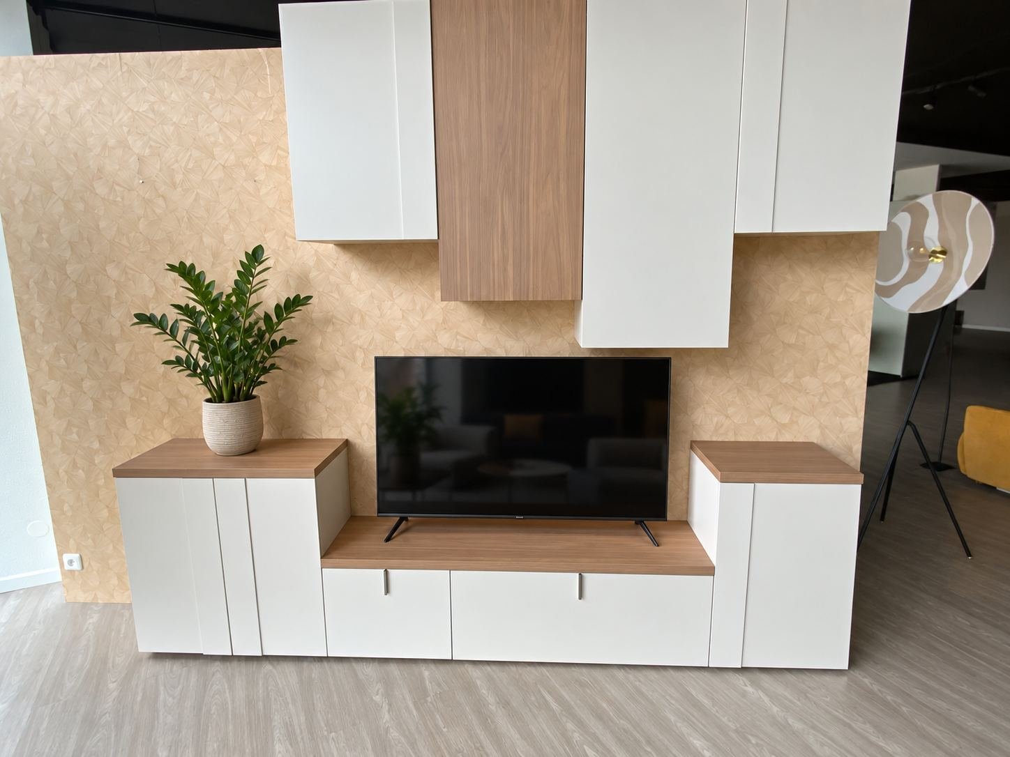 Meuble TV mural Gauthier – Ensemble contemporain blanc et bois